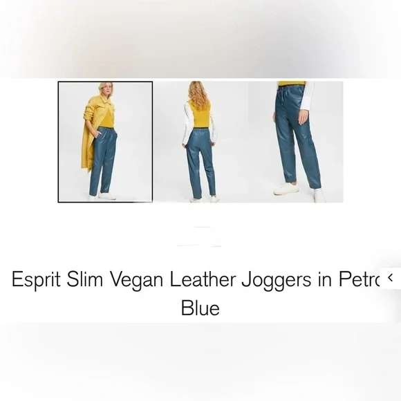 EDC Teal Blue Highrise Vegan Leather Jogger Pants  Elastic Waistband Size 6 - Picture 5 of 17